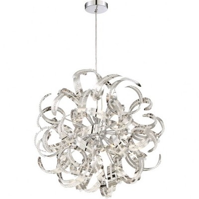 Polished Chrome 12-Light Crystal Ribbon Pendant