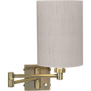 Barnes and Ivy Modern Swing Arm Wall Lamp Dark Antique Brass Plug-In Light Fixture Ivory Linen Cylinder Shade for Bedroom Bedside - 1 of 4