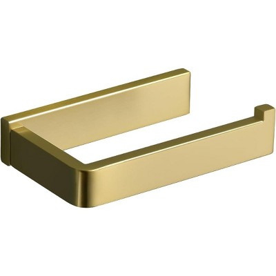 Toilet Paper Holder Brushed Gold, Bathroom Toilet Roll Holder, Stainless Steel Square Tissue Holder Rack Wall Mounted for Kitchen Washroom