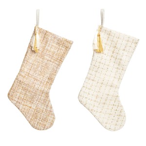 Transpac Plush Elegant Tweed Stocking Set of 2 Christmas Home Decorations - 1 of 1
