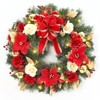 24 Inch Pre-Lit Holiday Wreath with Red Bow & Flowers for Home, Office, Apartment, Red & Green - 2 of 4