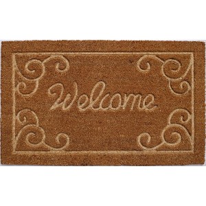 HomeRoots 18" X 30" Beige and White Coir Vines Welcome Outdoor Door Mat - 1 of 4