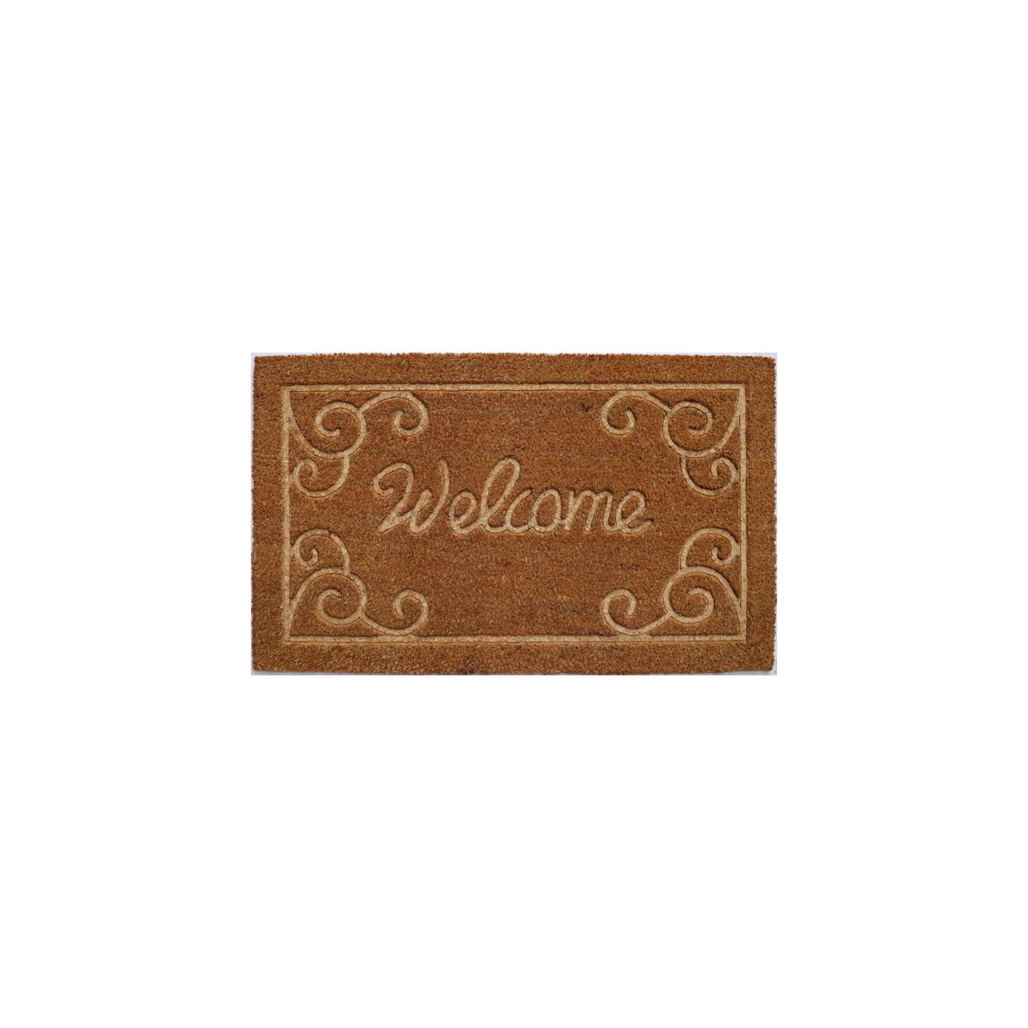 HomeRoots 18" X 30" Beige and White Coir Vines Welcome Outdoor Door Mat