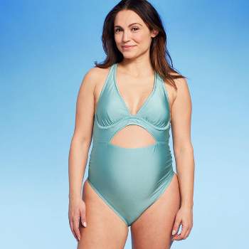 Green Plus Size Pregnancy One Piece Maternity Swimsuit - Green / S