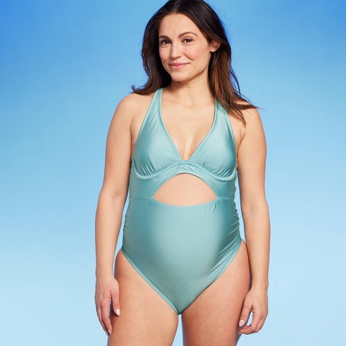 Women's Maternity Spaghetti Straps Ruched One Piece Swimsuit -  Cupshe-green-l : Target