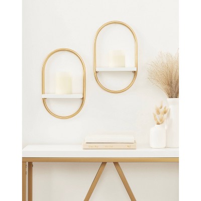 White and Gold Modern Floating Wall Shelves Set of 2