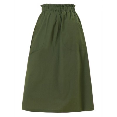 INSPIRE CHIC Women's Casual Elastic Waist Peasant A-Line Midi Skirts with Pockets