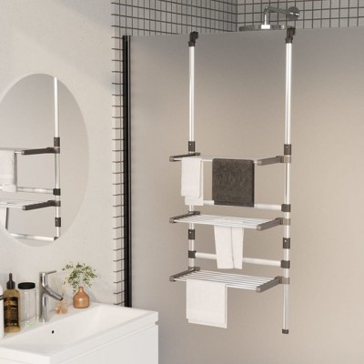 vidaXL Adjustable 3-Tier Hanging Aluminum Laundry Drying Rack - Space-Saving, Easy Hanging, Silver