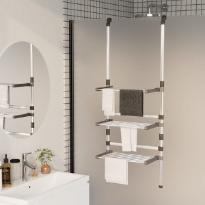 vidaXL Adjustable 3-Tier Hanging Aluminum Laundry Drying Rack - Space-Saving, Easy Hanging, Silver - 1 of 4