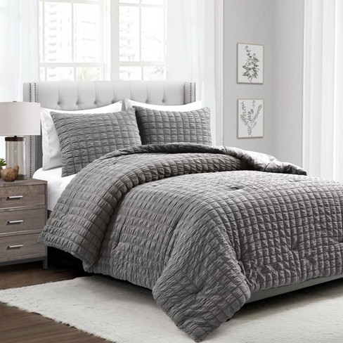 3pc King Ella Lace Ruffle Comforter & Sham Set Light Gray - Lush Décor :  Target