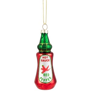 Northlight Glittered Bottle of Hot Sauce Glass Christmas Ornament - 4" - Red and Green - 1 of 4
