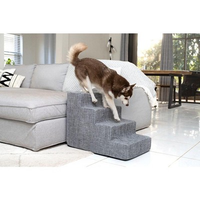 Ash Gray Linen 3-Step Foam Pet Stairs