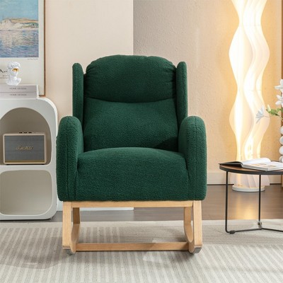 38"Teddy Fabric Rocking Chair With Packet Wood Legs,khaki