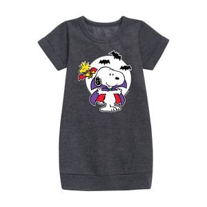 - Peanuts - Snoopy Woodstock Vampire Graphic Short Sleeve Fleece Dress - 1 of 4