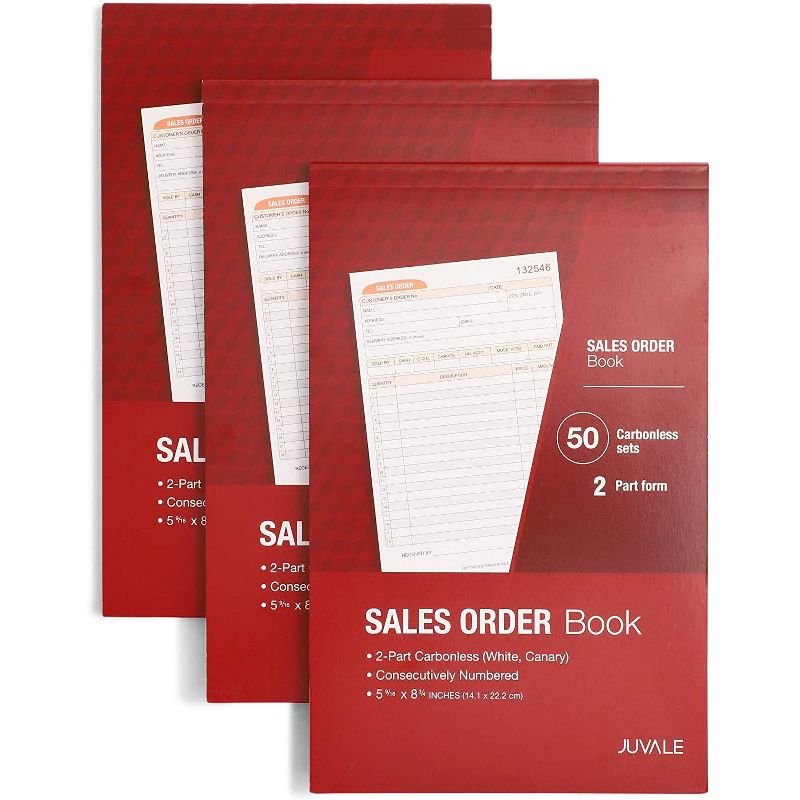 Pack of 3 Sales Order Book, 50-Set Carbonless Invoice per Book, 2 Part Form, for Issuing Invoices, 1 of 8