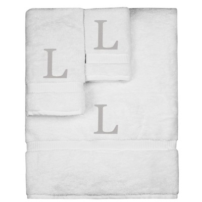 BC BARE COTTON Monogrammed Towel Set, Personalized Gift, Set of 3 - White - Silver Block