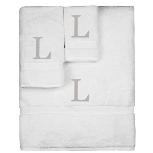 BC BARE COTTON Monogrammed Towel Set, Personalized Gift, Set of 3 - White - Silver Block - 1 of 4