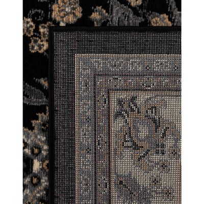 Black and Gray Floral Synthetic Reversible Rectangular Rug