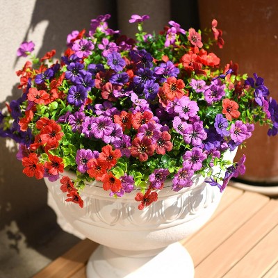 Artificial Flowers for Outdoors Faux Plants Fake Flowers,12 Bundles Faux Silk Colorful Daisy Realistic UV Resistant for Outside Home