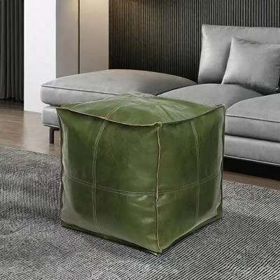 Nicbex 17" Ottoman Square Unstuffed Handmade Leather Ottoman Pouf Footsrool for Reading Room, Bedroom