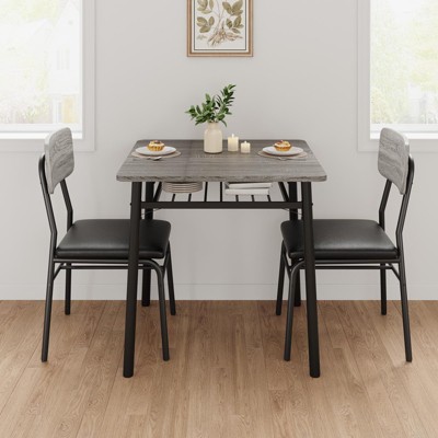 Homhougo 3-Piece Dining Table Set for 2 with Storage Rack, Wood Kitchen Table with Upholstered Chairs Set of 2