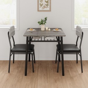 Homhougo 3-Piece Dining Table Set for 2 with Storage Rack, Wood Kitchen Table with Upholstered Chairs Set of 2 - 1 of 4