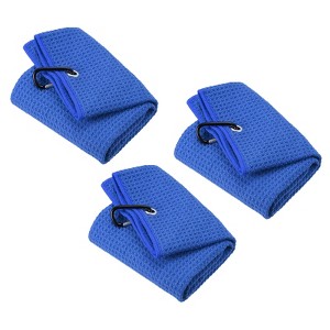 Unique Bargains Super Absorbent Waffle Pattern Tri-Fold Golf Towels with D Clips 3 Pcs - 1 of 4