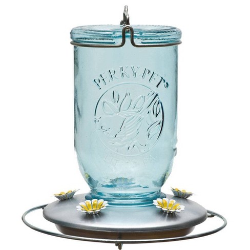 8 32oz Glass Blue Mason Jar Hummingbird Feeder Blue Perky Pet
