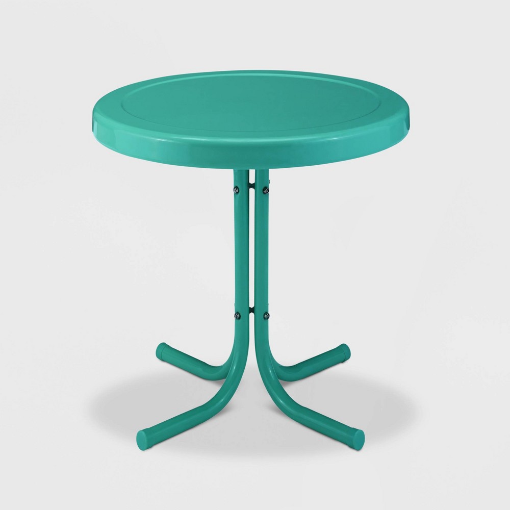 Photos - Garden Furniture Crosley Retro Metal Patio Side Table Turquoise Gloss 