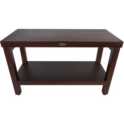 30" Woodland Brown Teak Wood Shower Bench with Shelf