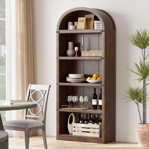 Bookcase 5 Shelf Arched Bookshelf 71.65in Tall Bookcase Farmhouse Display Storage Rack Wooden Bookshelves for Home Office, Living Room - 1 of 4