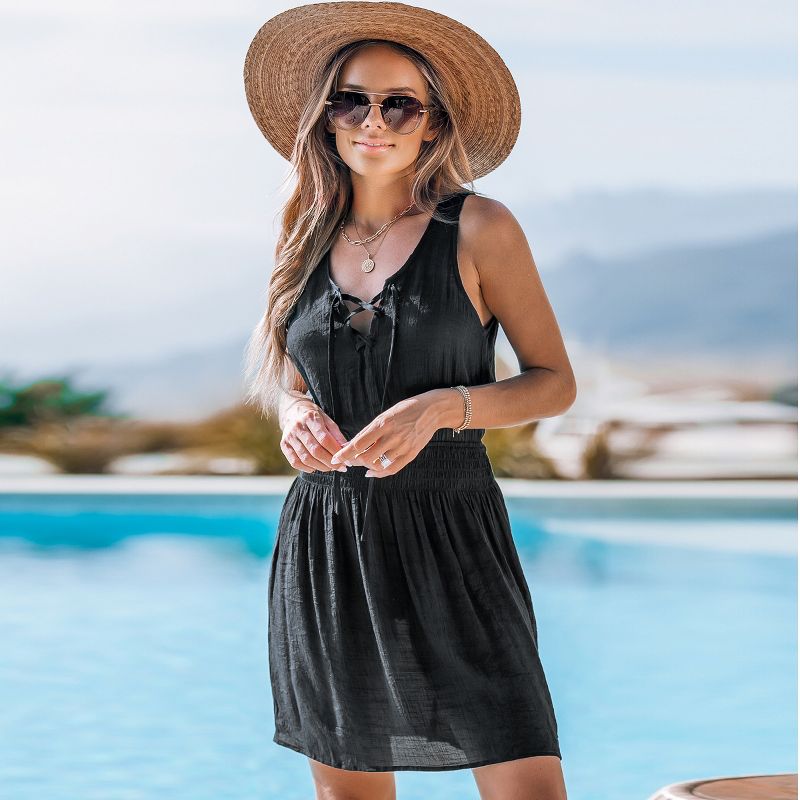 Women's Black Lace-Up Mini Cover-Up Dress - Cupshe, 2 of 8