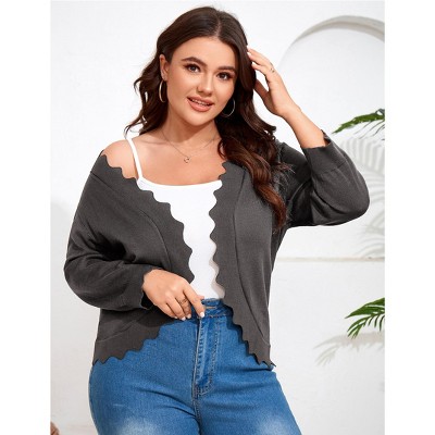 Plus Size Knit 3/4 Sleeve Cardigan Knit Shrug Sweater