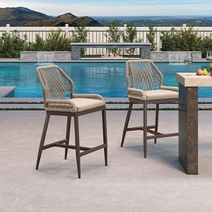 PURPLE LEAF Patio Sunbrella Bar Stools Set of 2 Handwoven Wicker Bar Height Stool Modern Aluminum Outdoor Wicker Barstools with Back and Cushion - 1 of 4