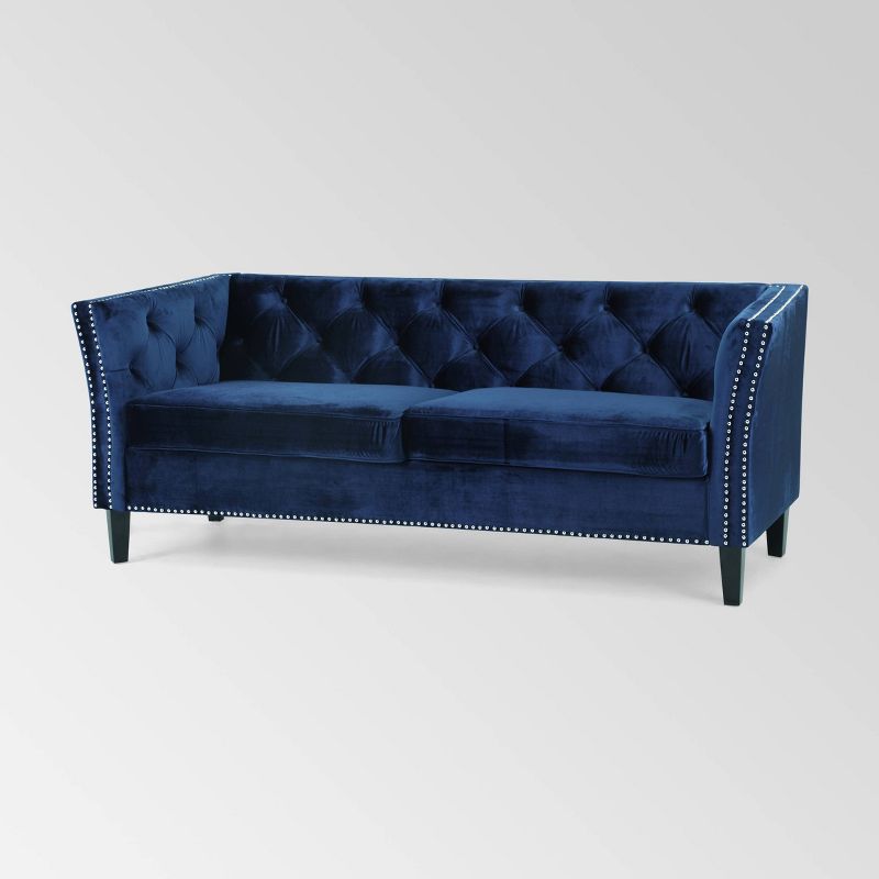 Chatwin Contemporary Tufted Velvet Sofa Dark Blue - Christopher Knight Home, 1 of 7