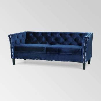 Chatwin Contemporary Tufted Velvet Sofa Dark Blue - Christopher Knight Home