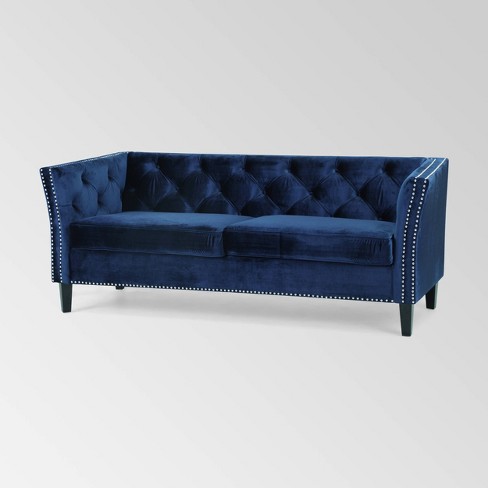 Chatwin Contemporary Tufted Velvet Sofa Dark Blue Christopher Knight Home Target