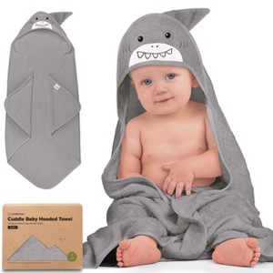 KeaBabies Cuddle Baby Hooded Towel, Organic Baby Bath Towel, Hooded Baby Towels, Baby Beach Towel for Newborn, Kids (Shark) - 1 of 4