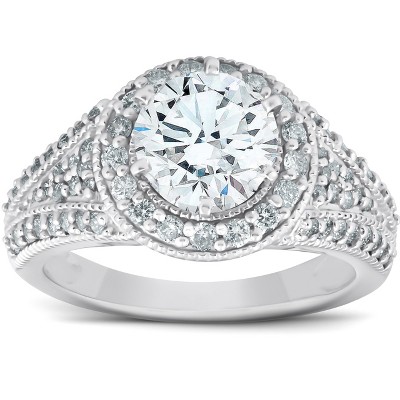 Pompeii3 VS 2.10 Ct Diamond Halo Engagement Ring 14k White Gold Size 7 6.95 Grams - Size 6.5