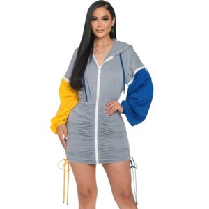 Slickblue Women's Mini Dress, Detachable Sleeves with Front Zipper, Ruched Style, Color Options, Size S-L - 1 of 4