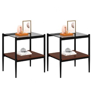 LOVMOR 2-Tier Tempered Glass End Table Set of 2, Rectangle Coffee Tabletop with MDF Layer, Modern Side Table for Living Room - 1 of 4