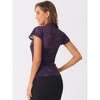 INSPIRE CHIC Women's Elegant Floral Lace Short Sleeve Keyhole Back Semi-Sheer Top - 4 of 4