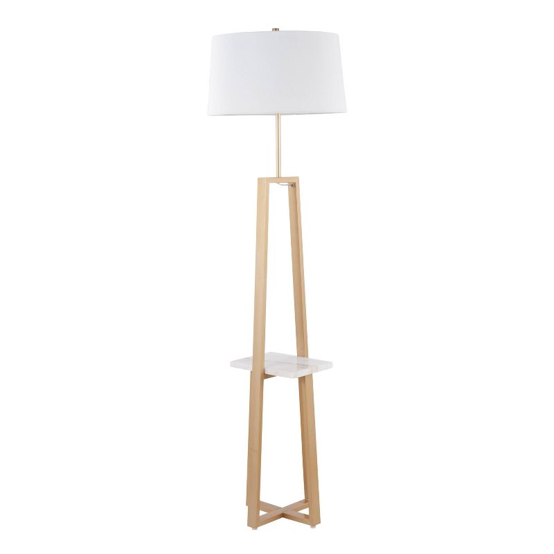 LumiSource Cosmo Shelf Contemporary/Glam Floor Lamp in White Marble and Gold Metal with White Linen Shade, 1 of 11
