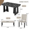 6-Piece Faux Marble Dining Table Set, Geometric Legs, 4 Tufted Upholstered Chairs & Bench - ModernLuxe - 3 of 4