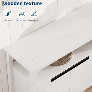 63 Inch TV Stand for TVs Up to 70 Inch, White Long Entertainment Center with 4 Door and Open Shelf Storage, Rustic Brown Television - 1 of 4