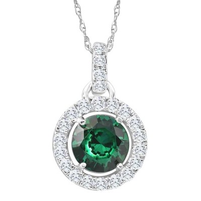 Pompeii3 1 1/2ct Emerald Diamond Halo Pendant Women's 10k White Gold ...