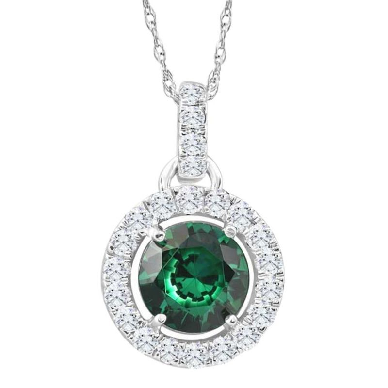 Pompeii3 1 1/2Ct Emerald Diamond Halo Pendant Women's 10k White Gold Necklace 18" Length, 1 of 6