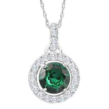Pompeii3 1 1/2Ct Emerald Diamond Halo Pendant Women's 10k White Gold Necklace 18" Length