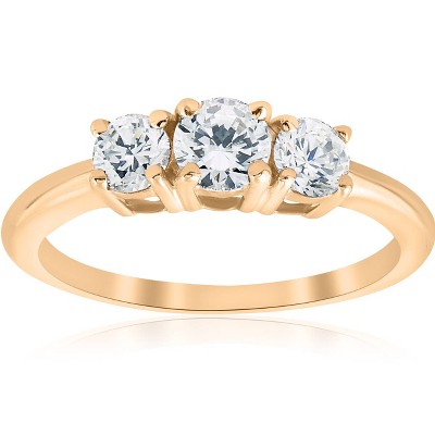Pompeii3 1ct Three Stone Diamond Engagement Anniversary Ring 14K Yellow Gold