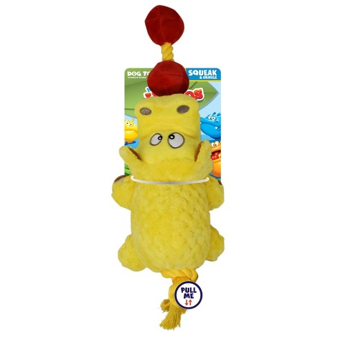 Red squeaky store dog toy